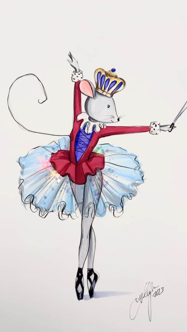 Holly Nicholsのインスタグラム：「The Mouse Queen 💁🏼‍♀️🩰 #thenutcracker #ballet #ballerina #mouseking #asmr #copic #copicmarkers #fashionillustration #christmas」