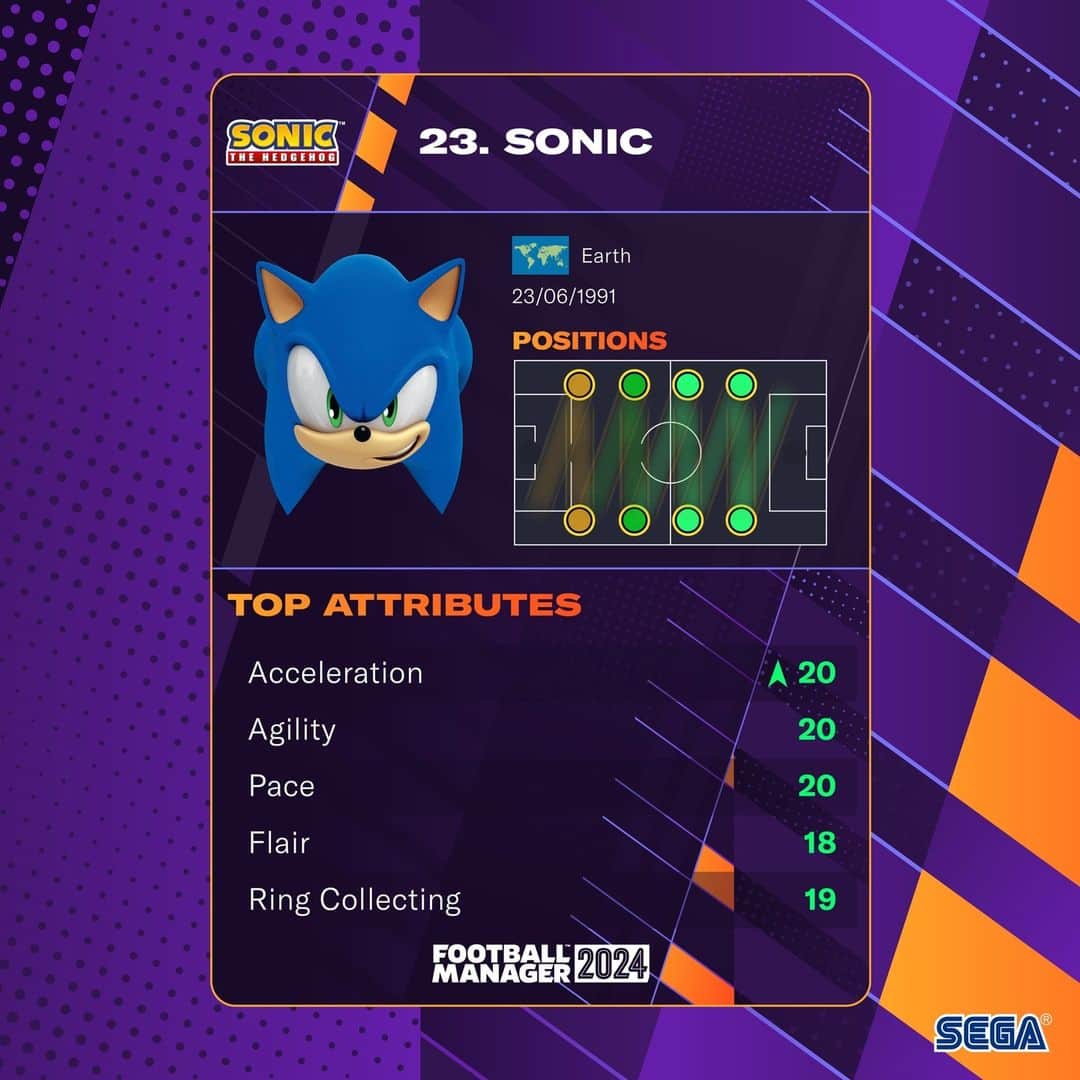 SEGAのインスタグラム：「What if you could sign Sonic in Football Manager 2024? Would you bring him to your team? 🔵  (Sonic’s not actually in the game, but a manager can dream, right? 😅)」