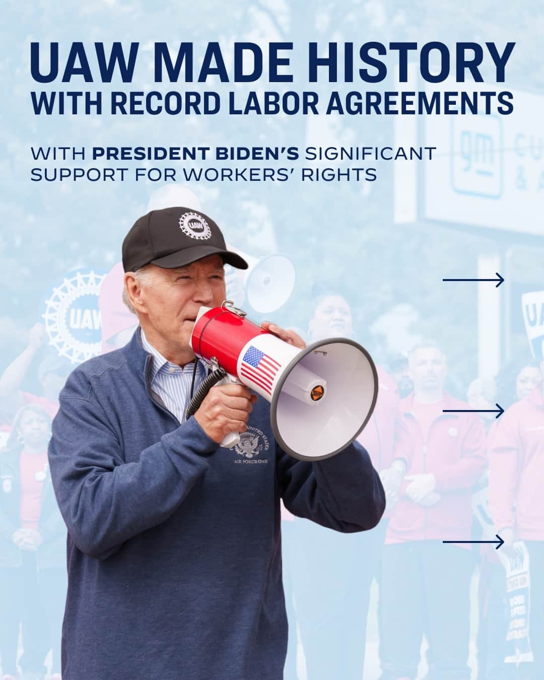 The White Houseのインスタグラム：「The Biden-Harris Administration was proud to stand with UAW as they fought for the pay, benefits, and respect they deserve.  The deal they reached set a new standard – with record raises, greater retirement security, more paid leave, and more.」