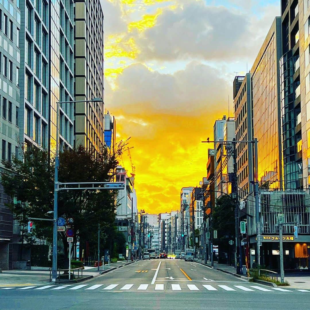 YOKANのインスタグラム：「《OhaYOKAN》  今朝の 原宿表参道は晴れのち曇り…🌤️  少し 肌寒いですが  清々しく さわやかな朝🌅  朝ラン＆ウォークは 短めでしたが快調でした…🏃‍♀️👟  みなさま  笑顔でステキな1日を…💓  ※今朝の  《YOKAN散歩》  街角アート写真は  朝の情景…🌄  朝焼けが とっても綺麗な  青山  『骨董通り：こっとうどおり』  正式には  『南町通り』  というらしいが  『高樹町通り』  という 看板も出ていて  呼び方が様々です❣️  #harajuku #omotesando #tokyo #原宿 #表参道 #morning #朝 #running #ジョギング #朝ラン #walking #ウォーキング #朝活 #OhaYOKAN #YOKAN散歩 #YOKAN #streetart #街角アート #MorningScenes #antiquestreet #朝の情景 #骨董通り #高樹町通り #MorningGlow #朝焼け #tokyocameraclub #インスタ映え #instagram #笑顔でステキな1日を💓」