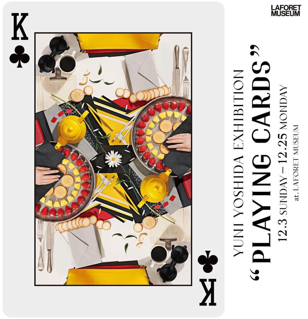 吉田ユニのインスタグラム：「YUNI YOSHIDA EXHIBITION “PLAYING CARDS” 2023.12.3sun-12.25mon  11:00〜20:00 at . LAFORET MUSEUM ♥️♣️♦️♠️ ♥️♣️♦️♠️ ♥️♣️♦️♠️ 韓国・ソウルで開催されている個展（Alchemy）にて初めて発表された新作「PLAYING CARDS」をLAFORET MUSEUMにて日本で初公開いたします。 54枚全てのトランプカードを写真で表現した作品です。是非見に来てください🃏 #playingcards #laforet #ラフォーレ原宿 #トランプ」