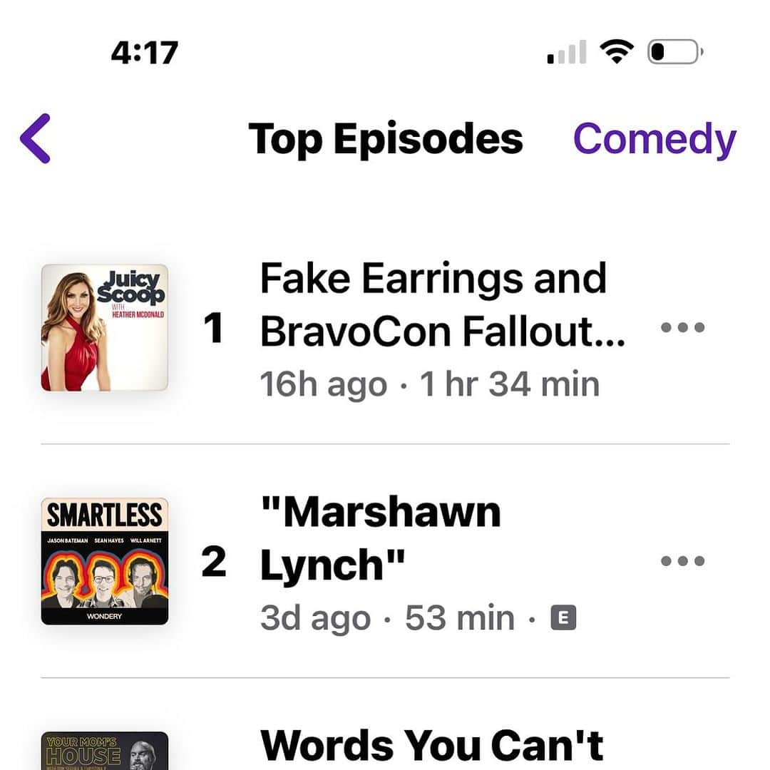 ヘザー・マクドナルドのインスタグラム：「#1 in Comedy Episodes today! Thanks for listening to the truth! #womensupportingwomen @thebrandyhoward @mrjuliegoldman #juicyscoop #podcast #heathermcdonald #jefflewis @sirius @radioandyinsta @andycohen @wwhl #bravocon #rhslc #rhoc #rhobh #rhonj #rhony #vanderpumprules」