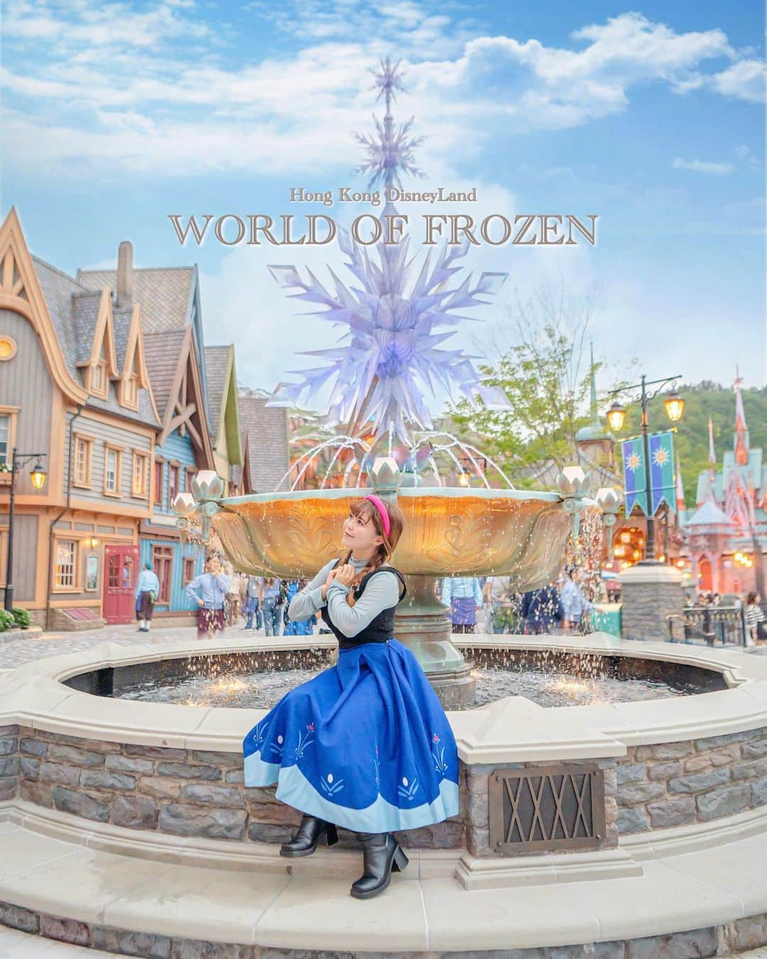 Kahoのインスタグラム：「. . World of frozen ❄️  昨日はリールを載せたから 今日は写真で簡単にエリアの紹介⛄️  テーマは”夏の雪の日”。 年間を通して暑い日が多い 香港らしいテーマでいいなあと思った☺️✨  本当に見どころが多くて 何から載せようか迷っちゃう😭✨  とにかく世界観が、没入感が 素晴らしかった🥹🥹✨  アトラクション、ショー、 ここでしか会えないキャラクターに ここでしか買えないグッズ… 本当に見どころが多くて 何から載せようか迷っちゃう😭✨  みんなは何が1番気になるかな？🤔✨  #ワールドオブフローズン#worldoffrozen #香港ディズニーランド #香港ディズニー#香港 #hongkong #海外ディズニー #hongkongdisneyland #hongkongdisney #hkdisneyland #hkdisney#hongkongdisneyland香港迪士尼樂園 #香港迪士尼 #香港迪士尼樂園 #disneybound#disneybounding #アナバウンド#アナ雪バウンド#アナコーデ#frozen #frozenbound #annabound#annacosplay #frozencosplay #frozeneverafter #Arendelle#魔雪奇縁世界」