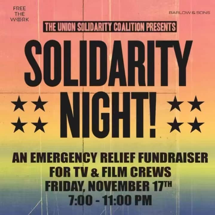 メーガン・ブーンのインスタグラム：「The @sagaftra strike is over!! But the UNION STRONG love affair has just begun. JOIN US FOR A NIGHT OF SOLIDARITY / FUN / BONDING (whatever you wanna call it, hot stuff) Entry, food & drinks FREE for IATSE & TEAMSTERS!   Friday 11/17  DANCING DRINKS FOOD TRUCKS LIVE PERFORMANCE BY @RAMY YOUSSEF & @ILANA GLAZER AND SPECIAL GUESTS HOSTED BY @BENSTILLER & @JEREMYOHARRIS MUSIC BY DJ @DEDELOVELACE  Let’s help our crews as we all celebrate getting back to work.  An Emergency Relief Fundraiser for Film & TV Crews benefiting MPTF RSVP for the address and tickets at tuscfundraisernyc.rsvpify.com @tusctogether #UnionStrong #WGAstrike #sagaftrastrong」