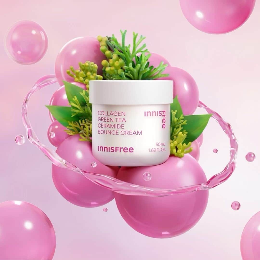 innisfree official (이니스프리) のインスタグラム：「수분크림처럼 발리는 무향+저자극 데일리 탄력크림  화제의 신상 #콜라겐탄력장벽크림 으로 오늘부터 슬로우에이징 1일🩷  #이니스프리콜라겐크림 #그린티콜라겐탄력장벽크림  Fragrance-free + hypoallergenic daily elasticity cream that applies like moisturizing cream.  Day 1 of slow aging starting today with the hot new #CollagenElasticityBarrierCream 🩷  #INNISFREECollagenCream #GreenTeaCollagenElasticityBarrierCream」