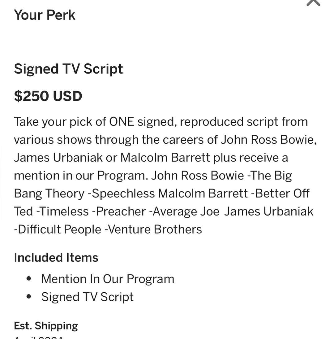 ジョン・ロス・ボウイさんのインスタグラム写真 - (ジョン・ロス・ボウイInstagram)「The indiegogo campaign for my new Play BRUSHSTROKE continues apace! And we can finally plug one of the perks! Signed TV scripts! Help make live theater and get a nice memento of a favorite TV show. Scroll through for details and hit the link in my linktree!  http://tinyurl.com/Brushstrokecf」11月10日 11時20分 - johnrossbowie