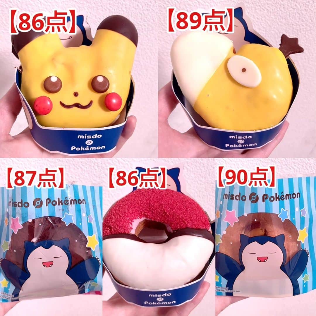 のインスタグラム：「【ポイント86〜90点】  ⁡⁡⁡⁡⁡⁡⁡⁡⁡⁡⁡⁡⁡⁡⁡⁡⁡⁡⁡⁡⁡⁡⁡⁡@god_sweets⁡⁡⁡⁡⁡  11月8日発売  ミスタードーナツのポケモンドーナツ！  ミスドから今年もポケモンとコラボしたドーナツが新発売されました！  ・ピカチュウドーナツ ⁡⁡⁡⁡税込302円 351kcal!  イースト生地、チョコホイップ、カラメルカスタード風味チョコ、チョコレート、マーブルチョコの組み合わせで  今年はホイップからチョコホイップに変わっていて甘々な味わいでとても美味しかったです！  ・コダックドーナツ 税込302円 382kcal!  イースト生地、ホイップクリーム、カラメルカスタード風味チョココーティング、ホワイトチョココーティング、チョコプレートの組み合わせで  生地がふんわりしててホイップが甘くて2種類のコーティングも優しい味わいで凄く美味しかったです！  ・モンスターボールリング 税込237円 285kcal!  シュー生地、ストロベリーチョココーティング、ホワイトチョココーティング、ストロベリーシュガーの組み合わせで  ストロベリーの酸味が強く感じられてとても美味しかったです！  ・カビゴンのまんぞくチョコ&ホイップドーナツ 税込205円 210kcal  シュー生地、チョコホイップ、ホイップ、ココアシュガーの組み合わせで  生地が柔らかくてチョコが甘くてココアシュガーがほろ苦くて凄く美味しかったです！  ・カビゴンのまんぞくカスタード&ホイップドーナツ 税込205円 211kcal  シュー生地、カスタードクリーム、ホイップクリーム、ドーナツシュガーの組み合わせで  生地が柔らかくてカスタードクリームが濃厚でホイップが甘くてめちゃめちゃ美味しかったです！  【ポイントについて】⁡⁡⁡⁡⁡⁡⁡⁡⁡⁡⁡⁡⁡⁡⁡⁡⁡⁡⁡⁡⁡⁡⁡⁡ 〰〰〰〰〰〰〰〰〰〰〰〰〰〰〰〰〰〰⁡⁡⁡⁡⁡⁡⁡⁡⁡⁡⁡⁡⁡⁡⁡⁡⁡⁡⁡⁡⁡⁡⁡⁡ 100点・・・神スイーツ⁡⁡⁡⁡⁡⁡⁡⁡⁡⁡⁡⁡⁡⁡⁡⁡⁡⁡⁡⁡⁡⁡⁡⁡ 〰〰〰〰〰〰〰〰〰〰〰〰〰〰〰〰〰〰⁡⁡⁡⁡⁡⁡⁡⁡⁡⁡⁡⁡⁡⁡⁡⁡⁡⁡⁡⁡⁡⁡⁡⁡ 99点～95点・・・ほぼ完璧に美味しい⁡⁡⁡⁡⁡⁡⁡⁡⁡⁡⁡⁡⁡⁡⁡⁡⁡⁡⁡⁡⁡⁡⁡⁡ 94点～90点・・・間違いなく美味しい⁡⁡⁡⁡⁡⁡⁡⁡⁡⁡⁡⁡⁡⁡⁡⁡⁡⁡⁡⁡⁡⁡⁡⁡ 〰〰〰〰〰〰〰〰〰〰〰〰〰〰〰〰〰〰⁡⁡⁡⁡⁡⁡⁡⁡⁡⁡⁡⁡⁡⁡⁡⁡⁡⁡⁡⁡⁡⁡⁡⁡ 89点～87点・・・凄く美味しい⁡⁡⁡⁡⁡⁡⁡⁡⁡⁡⁡⁡⁡⁡⁡⁡⁡⁡⁡⁡⁡⁡⁡⁡ 86点～84点・・・とても美味しい⁡⁡⁡⁡⁡⁡⁡⁡⁡⁡⁡⁡⁡⁡⁡⁡⁡⁡⁡⁡⁡⁡⁡⁡ 83点～81点・・・美味しい⁡⁡⁡⁡⁡⁡⁡⁡⁡⁡⁡⁡⁡⁡⁡⁡⁡⁡⁡⁡⁡⁡⁡⁡ 80点・・・普通 ⁡⁡⁡⁡⁡⁡⁡⁡⁡⁡⁡⁡⁡⁡⁡⁡⁡⁡⁡⁡⁡⁡⁡⁡ 〰〰〰〰〰〰〰〰〰〰〰〰〰〰〰〰〰〰⁡⁡⁡⁡⁡⁡⁡⁡⁡⁡⁡⁡⁡⁡⁡⁡⁡⁡⁡⁡⁡⁡⁡⁡ 79点～70点・・・微⁡⁡⁡⁡⁡⁡⁡⁡⁡⁡⁡⁡⁡⁡⁡⁡⁡⁡⁡⁡⁡⁡⁡⁡ 〰〰〰〰〰〰〰〰〰〰〰〰〰〰〰〰〰〰⁡⁡⁡⁡⁡⁡⁡⁡⁡⁡⁡⁡⁡⁡⁡⁡⁡⁡⁡⁡⁡⁡⁡⁡ ※値段、カロリー、量、見た目は点数に含まず単純に味だけで決めてます！⁡⁡⁡⁡⁡⁡⁡⁡⁡⁡⁡⁡⁡⁡⁡⁡⁡⁡⁡⁡⁡⁡⁡⁡ ⁡  #ミスド #スイーツ #ミスタードーナツ #ポケモンドーナツ」