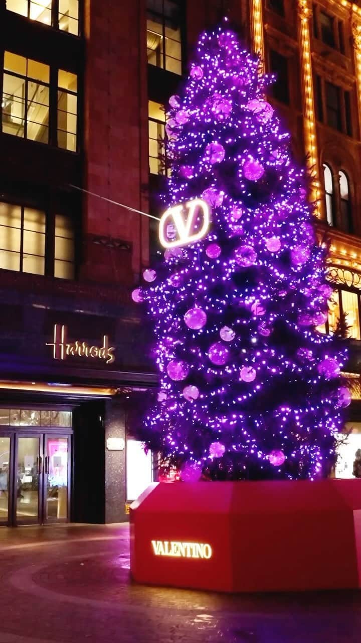 Harrodsのインスタグラム：「We’re dreaming of a pink Christmas – #ValentinoPinkPP to be exact 💖 Our Hans Crescent tree has had a @maisonvalentino makeover in the brand’s signature hue, marking a truly fabulous start to the festive season 🎄  #Harrods #HarrodsChristmas #ValentinoGaravani」