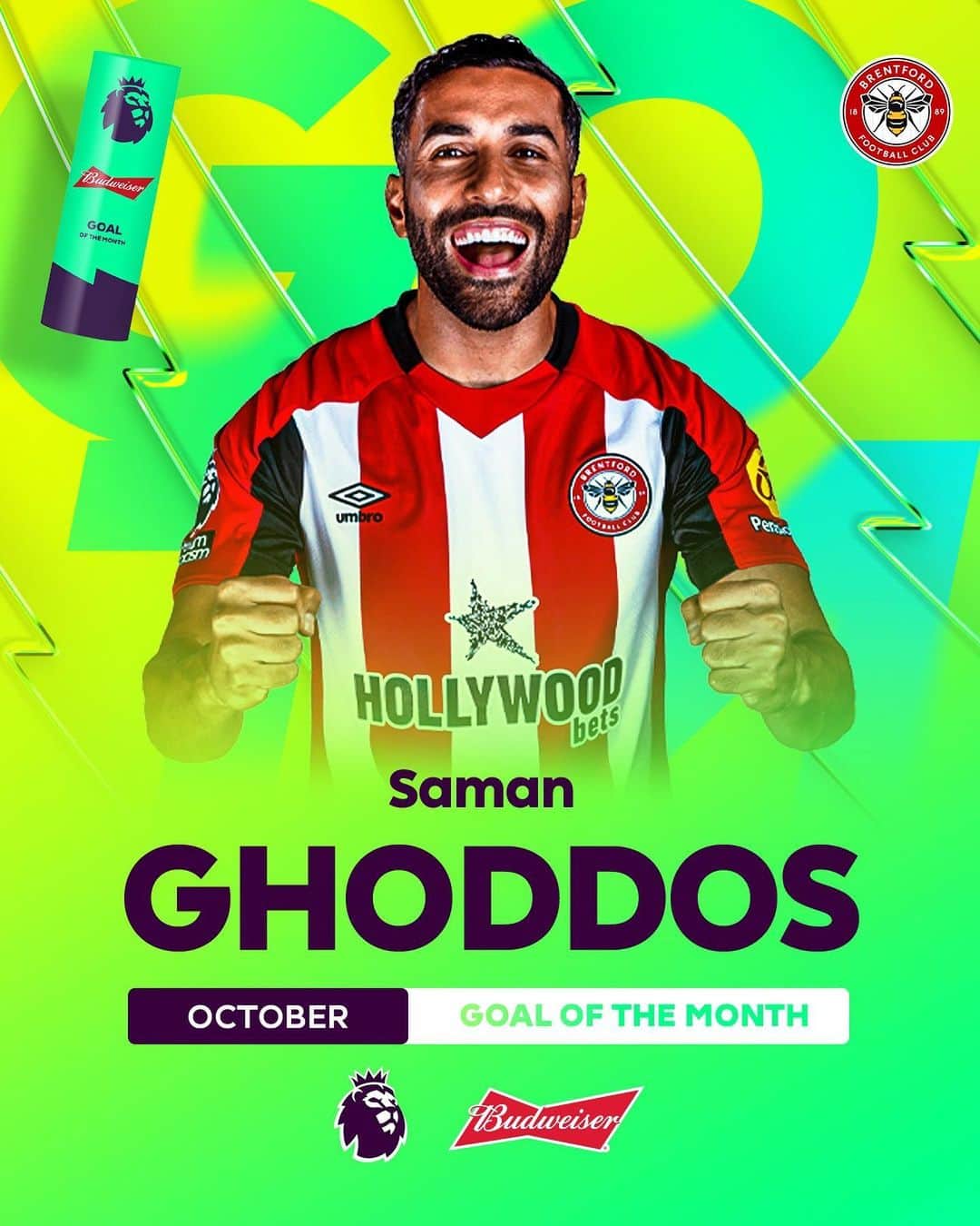プレミアリーグさんのインスタグラム写真 - (プレミアリーグInstagram)「Give it up for your @budfootball Goal of the Month winner for October…  🚀 Saman Ghoddos 🚀」11月10日 22時00分 - premierleague