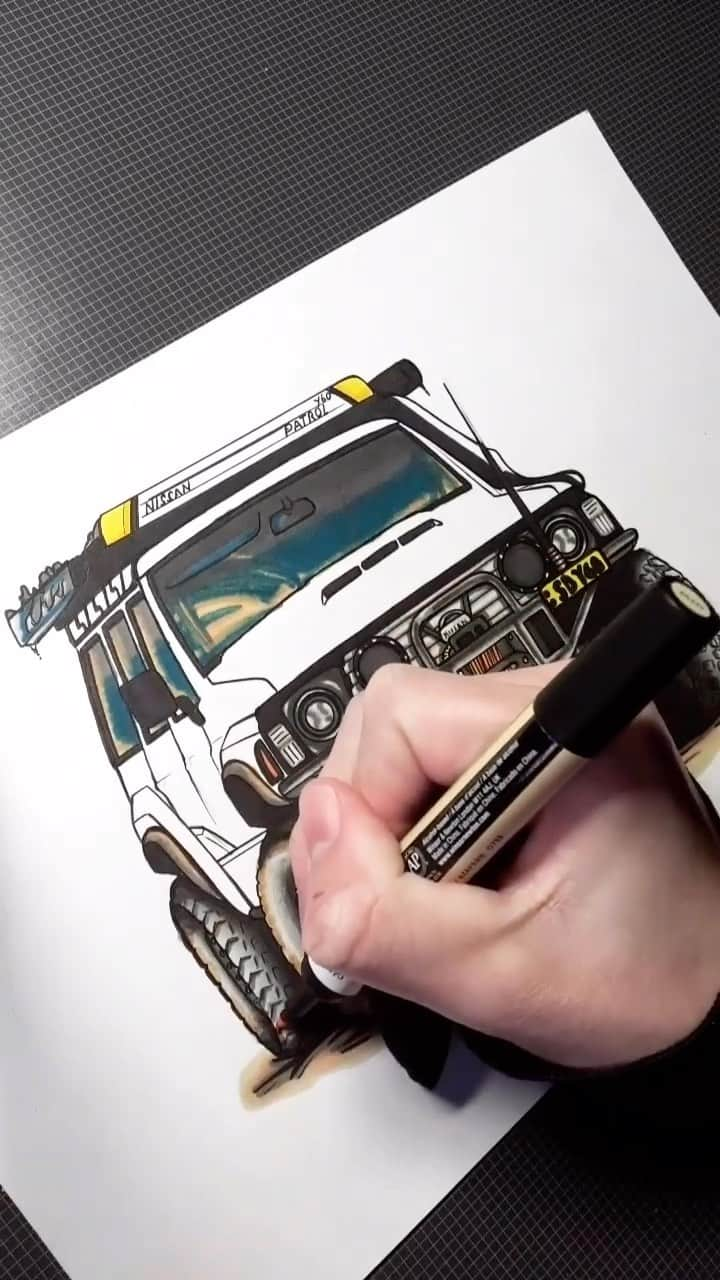 Nissanのインスタグラム：「This paper Patrol is ready to tackle some sketchy roads ✏️🔥  📸: @fabian_flury  #Nissan #NissanPatrol #NissanFanArtFriday #FanArt #FanArFriday #Skecth #CarDrawing #CarSketch #CarDoodle #CarArt」