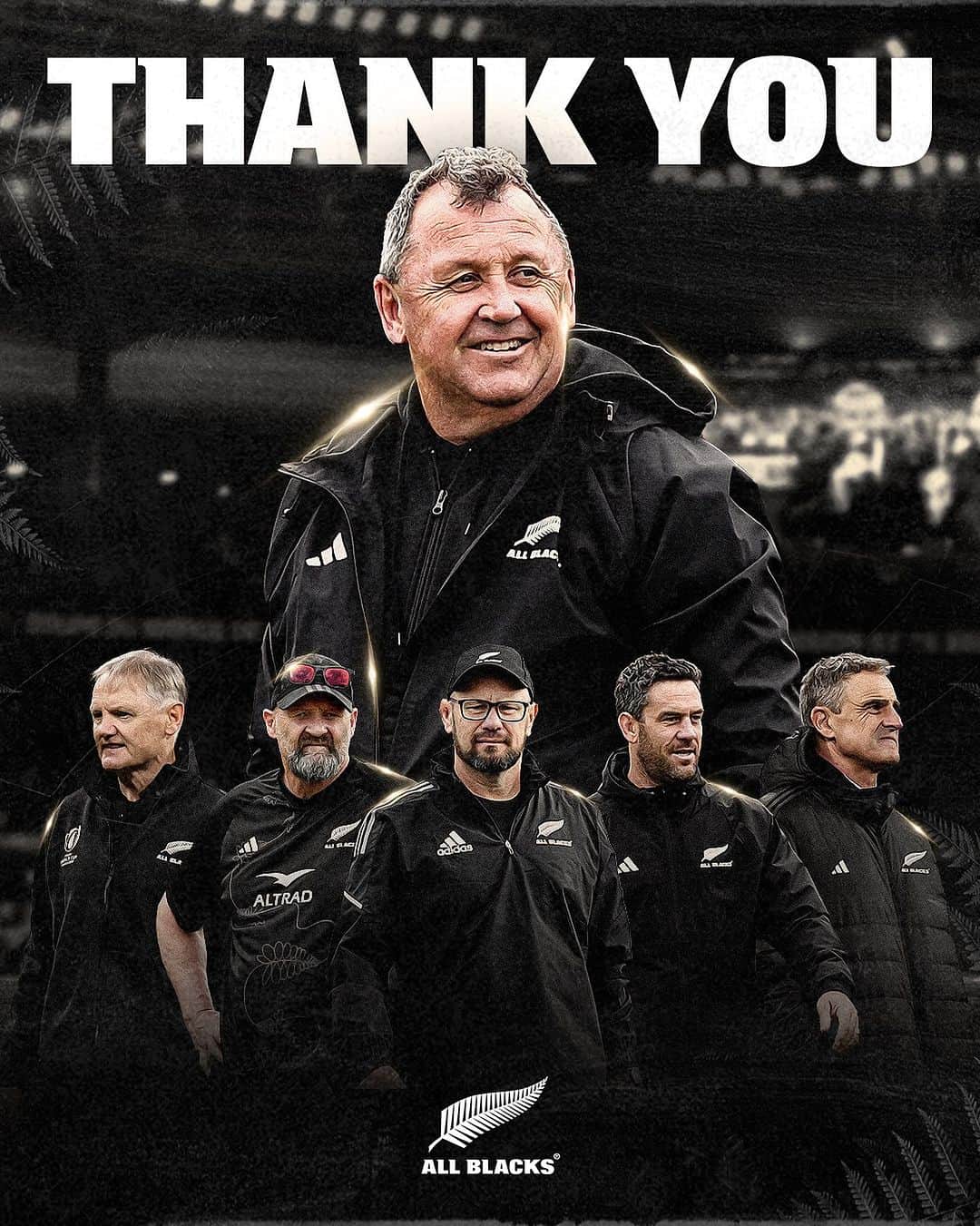 All Blacksのインスタグラム：「Thank you to all our departing coaches for your incredible service to the black jersey over the years. 🙌  All the best with your next chapter 🖤  Departing Coaches: Ian Foster Joe Schmidt Andrew Strawbridge Greg Feek David Hill Scott McLeod」