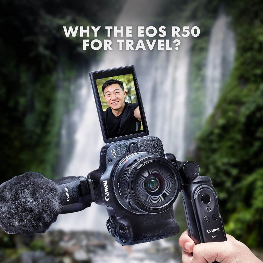 Canon Asiaのインスタグラム：「Toeing the line on your bagage limit but still want to take some great shots during your overseas trip? The EOS R50 is small and light enough to accompany your travels, but with enough power and features to capture some amazing moments! From its impressive low-light performance to the intuitive shooting modes and features, the EOS R50 is a power-packed travel companion for content creators everywhere!  Read more about the EOS R50’s travel-friendly features via the link in bio.」