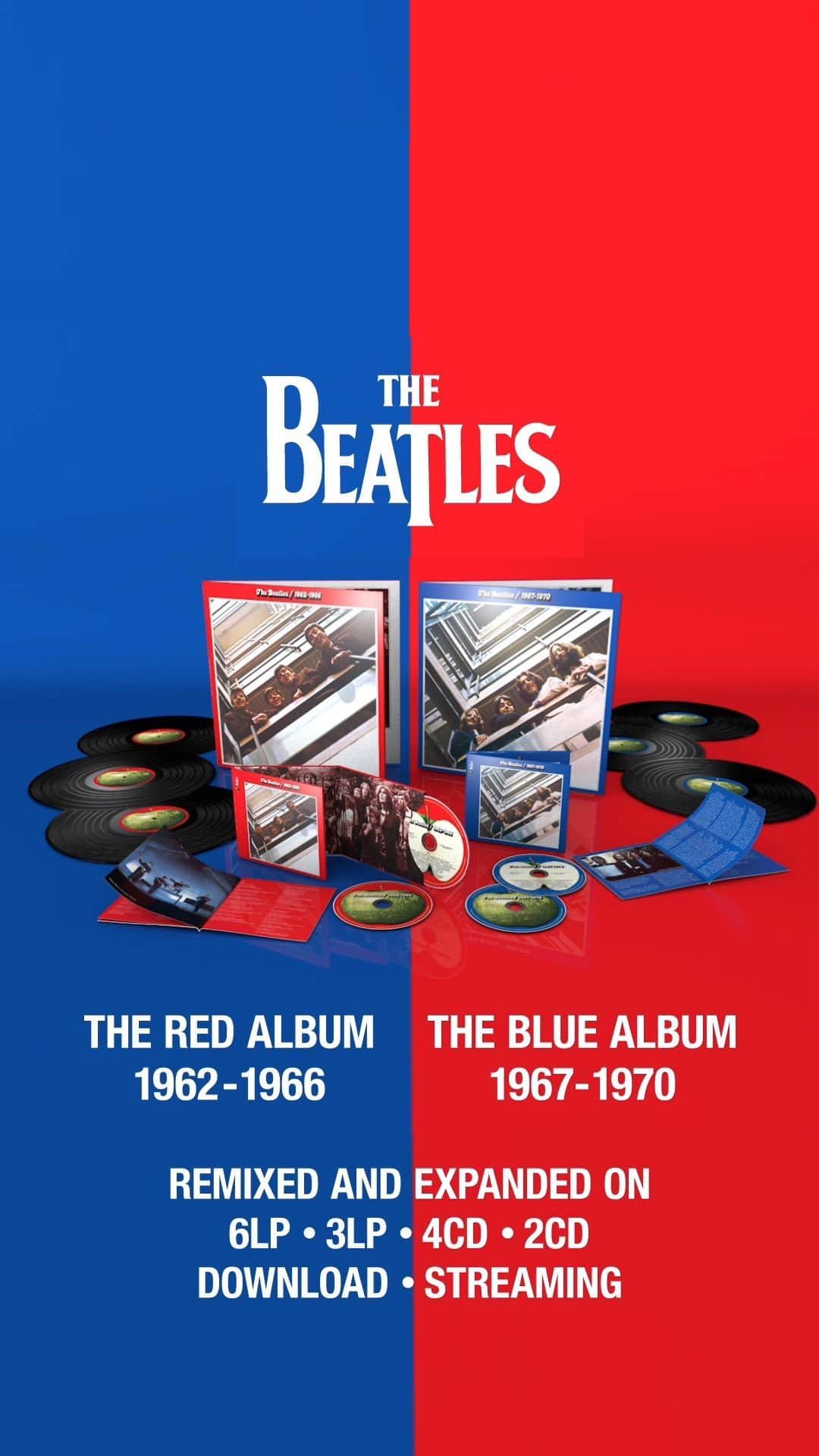 のインスタグラム：「‘The Beatles 1962-1966 (2023 Edition)’ Red Album and ‘The Beatles 1967-1970 (2023 Edition)’ Blue Album are out now! Listen to the newly-expanded and remixed albums today, including the last Beatles song “Now And Then.” Link to order in bio」