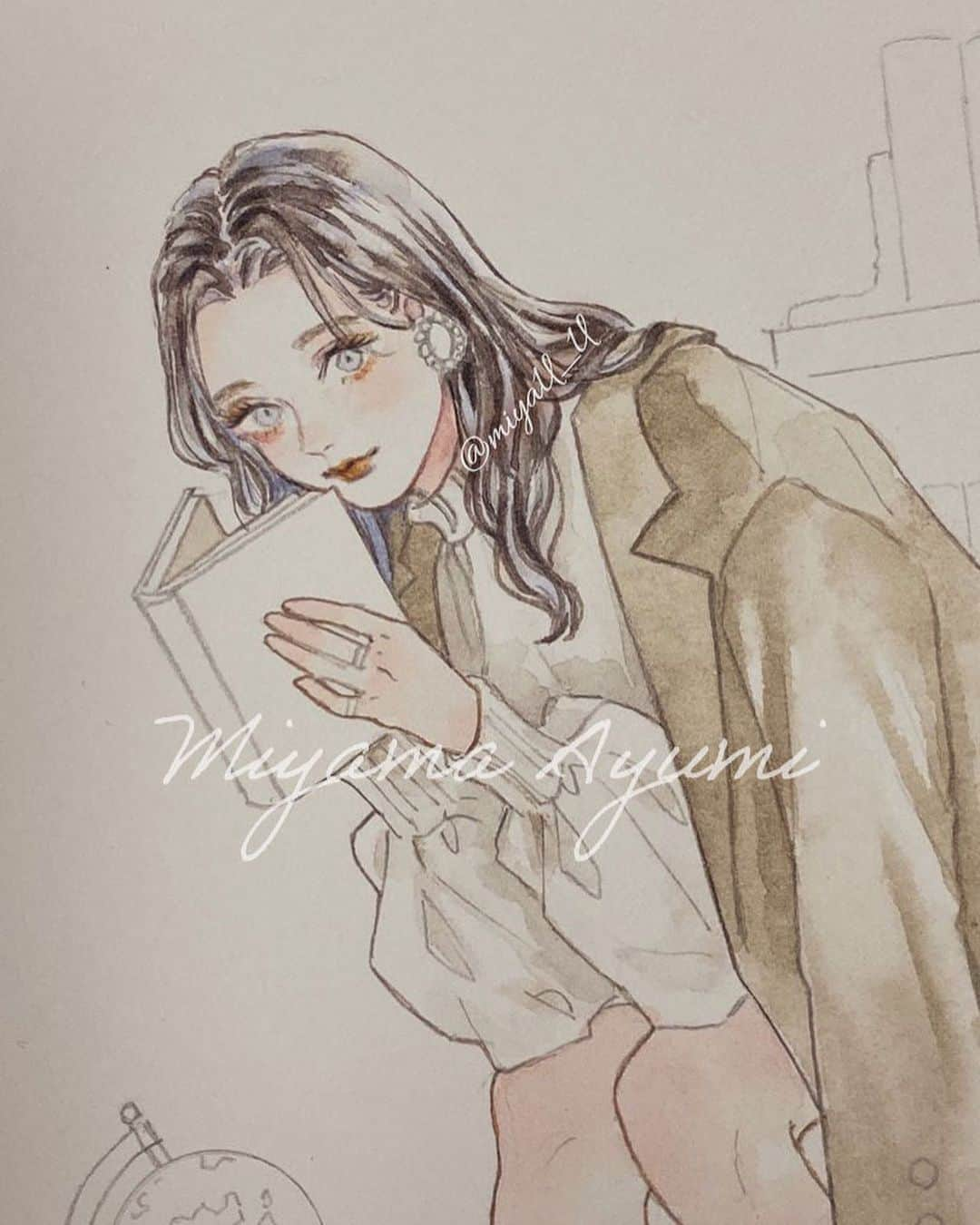 miya(ミヤマアユミ)さんのインスタグラム写真 - (miya(ミヤマアユミ)Instagram)「読書の秋📚  この絵も2024年ミニチュアガールカレンダーに掲載予定です。 背景を変更して、小さな女の子になってもらう予定です💃  #ミニチュアアート展2023  🔸日時 　12月9日(土) 11時〜17時 　12月10日(日) 10時～16時 🔹会場　東京銀座フェニックスプラザ 🔸入場料　1000円 🔹Instagram @miniature_art01  #ミニチュアアート展2023  #透明水彩 #ミニチュアガールズ #artwork #watercolor #水彩 #透明水彩 #art #illust #illustration #draw #illustrator #イラスト #イラストレーター #手描き #アナログ #アナログイラスト #カレンダー #2024年カレンダー #ウィンザーアンドニュートン #winsorandnewton #秋ファッション #autumn #秋」11月10日 19時54分 - miya78pic