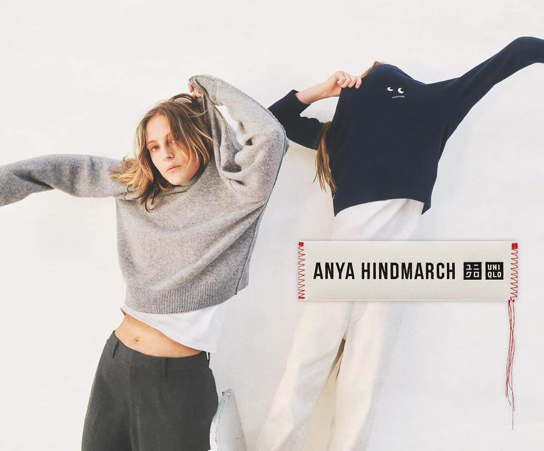 アニヤハインドマーチのインスタグラム：「It’s all about attention to detail. The classic @uniqlo knitwear silhouettes with a modern update via delicate designs which celebrate craftsmanship. Discover more in our link in bio.  #UniqloxAnyaHindmarch #AnyaHindmarch」