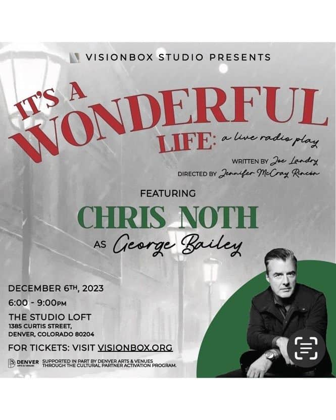 クリス・ノースのインスタグラム：「Ticket sales will go to benefit @visionboxstudiodenver. Colorado’s only professional actors studio providing Theatre artists with graduate level training- come join me to see - It’s a  Wonderful Life! —tix in bio—」