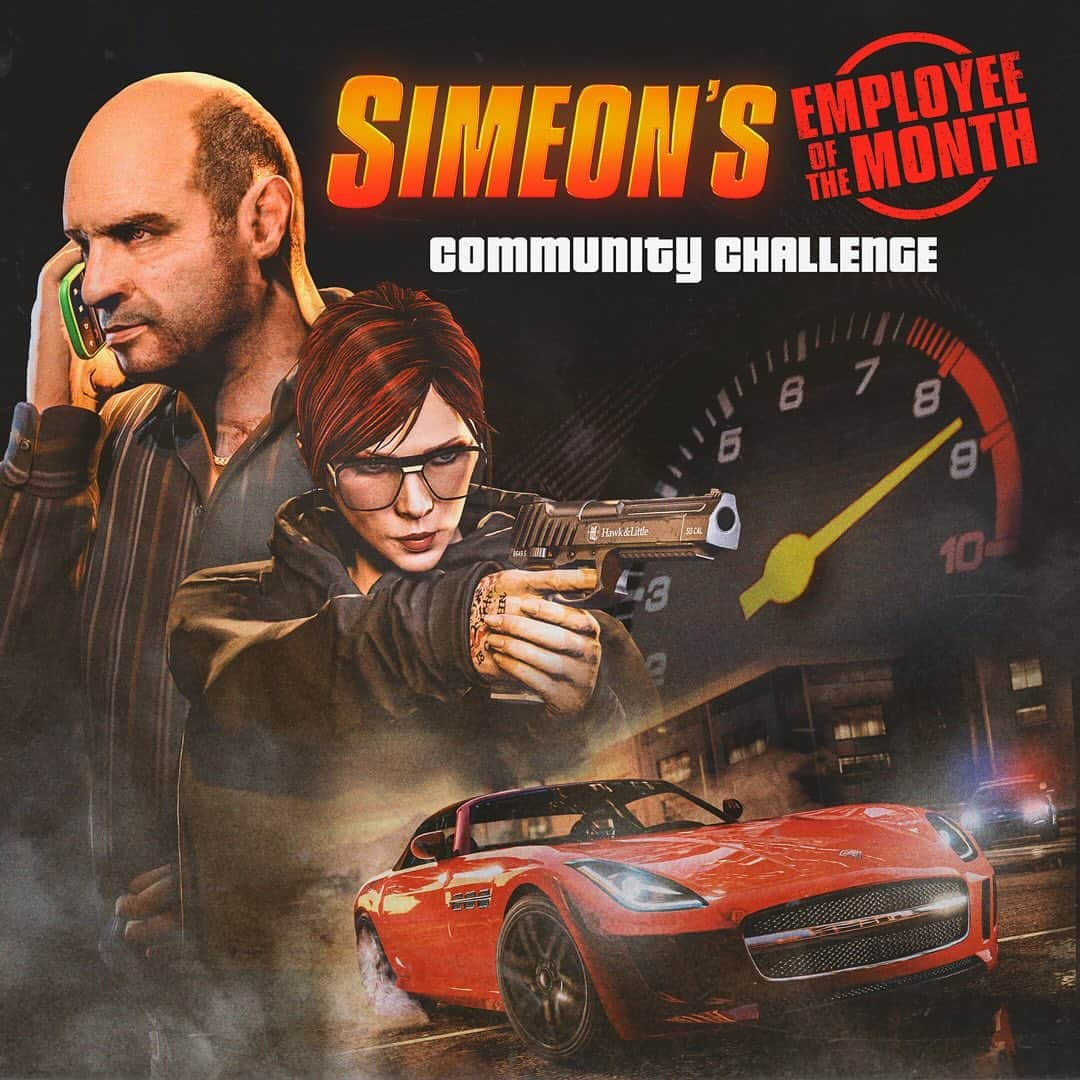 ロックスター・ゲームズのインスタグラム：「Simeon’s Employee of the Month Challenge   Collectively complete GTA$15,000,000,000 worth of Simeon Export Requests by November 15, and all players will receive a special livery later this year.   Visit the Rockstar Newswire via the link in our bio for details on the latest bonuses, community challenges, and much more.」