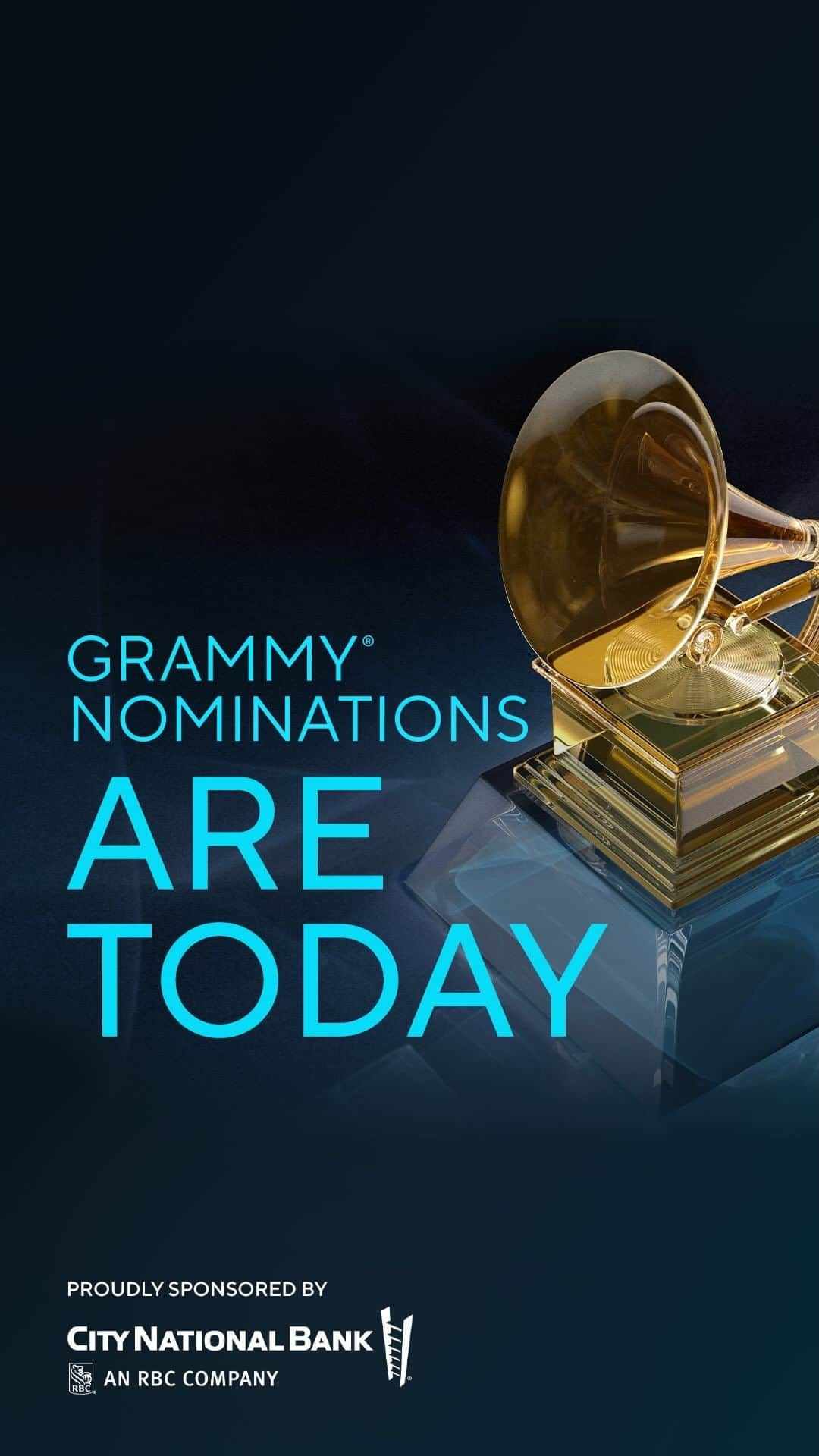 CBSのインスタグラム：「🏆 TODAY is the day!  Tune in at the link in our bio to find out who the nominees for the 66th #GRAMMYs are.  🎶 GRAMMY Nominations Pre-Show: 10:45 am ET / 7:45 am PT 🎶 Nominations Livestream Event: 11 am ET / 8 am PT 🎶 GRAMMY Nominations Wrap-Up Show: 11:25 am ET / 8:25 am PT  Proudly sponsored by @CityNationalBank」