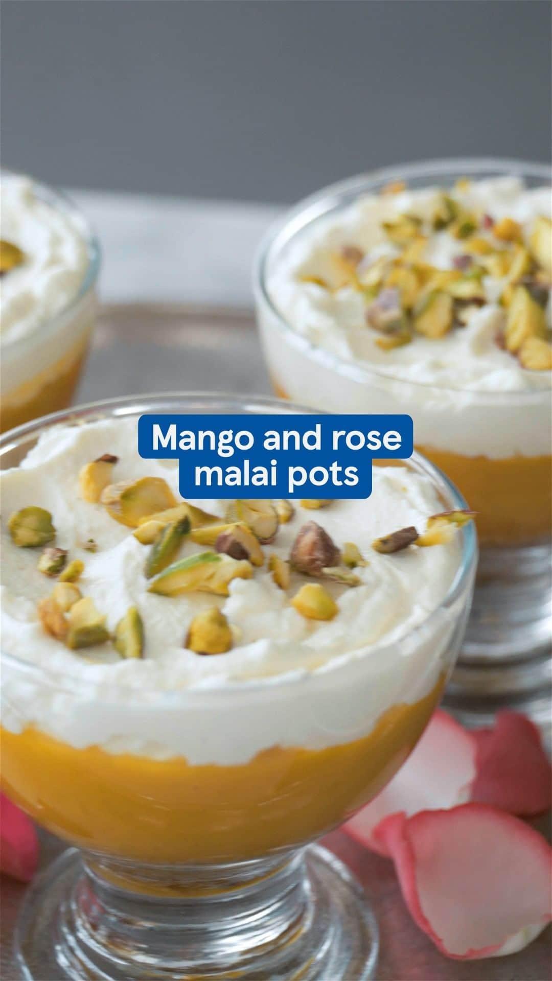 Tesco Food Officialのインスタグラム：「🪔🎉🎇 In preparation for Diwali, Impress your guests with @mallikabasu_ make ahead dessert's that tastes just as good as it looks. Celebrate the festival of lights with these mango and rose malai pots. Head to the link in bio for the recipe.」