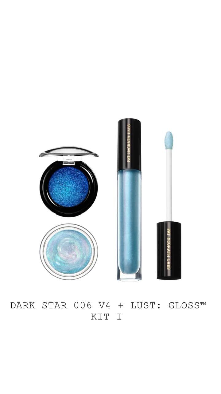 パット・マグラスのインスタグラム：「MAJOR DARK STAR KITS🚀🚀🚀 Exude extraterrestrial glam with the show-stopping Dark Star 006 and LUST: Gloss™ kits from Pat McGrath Labs, decking you out in Pat’s signature drama. Kit I equips you with Blitz Sapphire Eye Shadow & Cyber Electric Eye Gloss plus ‘ASTRAL MOON FLOWER’ lip gloss in surreal periwinkle iridescence. Kit II features the same transfixing eye duo with ‘ALIENGELIC’ lip gloss in mesmeric pink duochrome. 💫💫💫 Shop these Limited Edition must-haves only at PATMcGRATH.COM  💫STARRING💫 Dark Star 006 V4 + LUST: Gloss™ Kit I DARK STAR 006 V4 LUST: Gloss™ Astral Moon Flower Dark Star 006 V4 + LUST: Gloss™ Kit II DARK STAR 006 V4 LUST: Gloss™ Aliengelic」