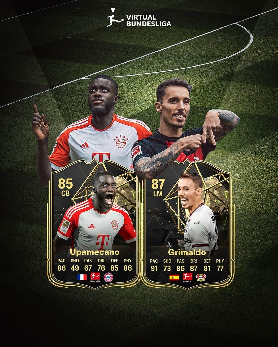 ブンデスリーガさんのインスタグラム写真 - (ブンデスリーガInstagram)「Double trouble in #TOTW8 ⚽ @Upamecano and @Grimaldo35 shine bright with 2️⃣ stunning performances! 💫  Who’s making it to your squad? 🎮  #Bundesliga #VirtualBundesliga #VBL #FC24」11月11日 1時01分 - bundesliga