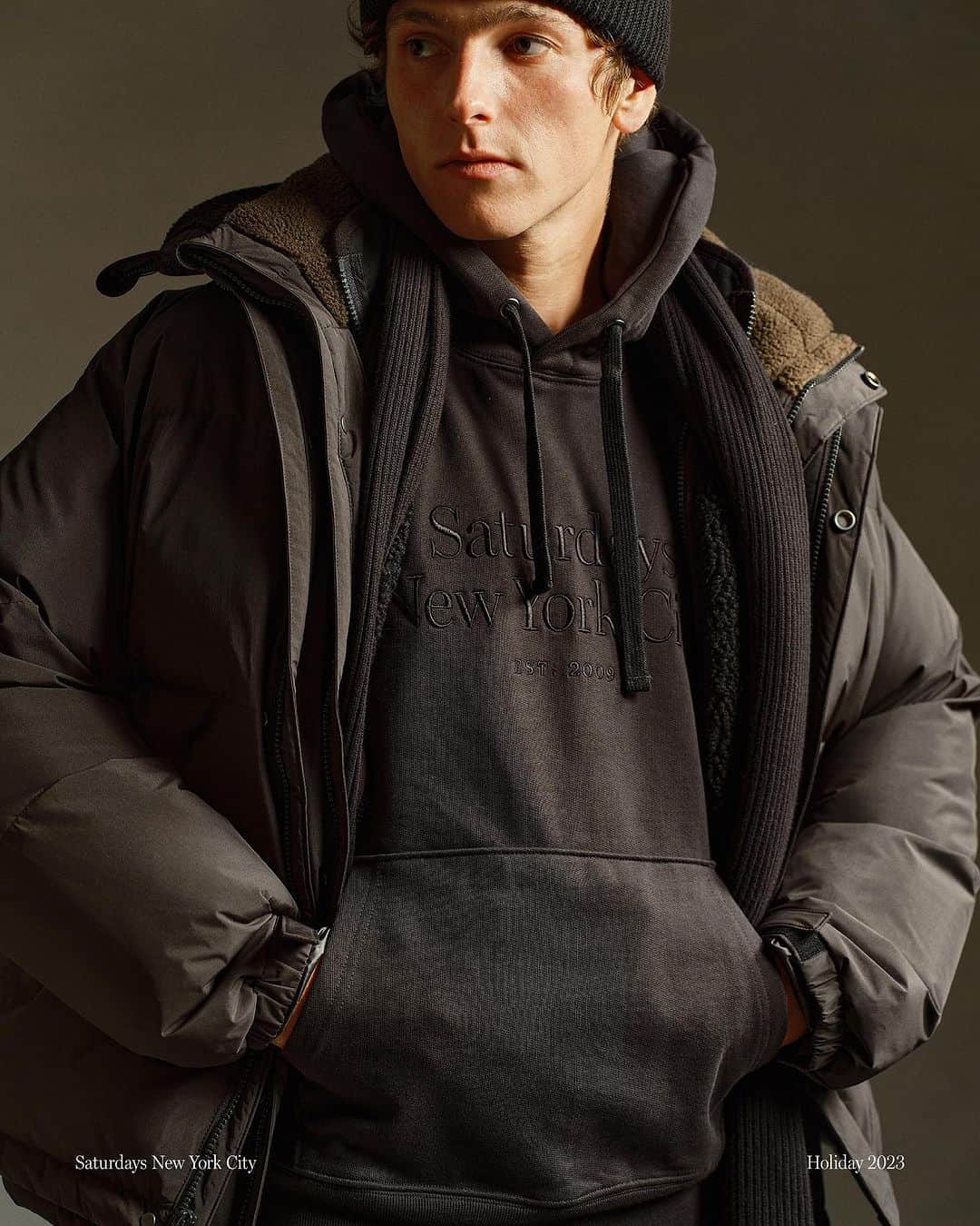 サタデーズのインスタグラム：「A few pieces from our Holiday collection. Layer up or down in the new collection. Online and in-stores. #saturdaysnyc」
