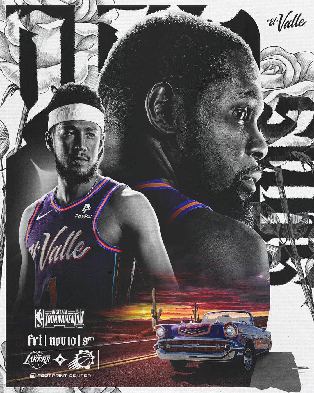 フェニックス・サンズのインスタグラム：「Nuestra noche ha llegado ☄️  🆚 @Lakers 🕗 8PM 📍 @FootprintCNTR 📺 @arizonasfamily  📻 @arizsports | @lamejorarizona  💻 Live.suns.com 🎟️ link in bio」