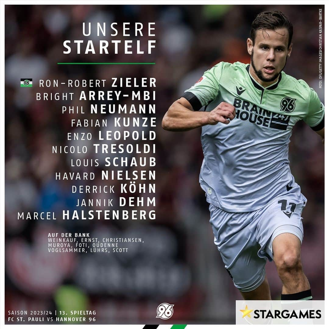 ハノーファー96さんのインスタグラム写真 - (ハノーファー96Instagram)「Unsere Start-1️⃣1️⃣ am Millerntor. 🙌  #FCSPH96 #H96 #Hannover96 #NiemalsAllein ⚫️⚪️💚」11月11日 1時34分 - hannover96