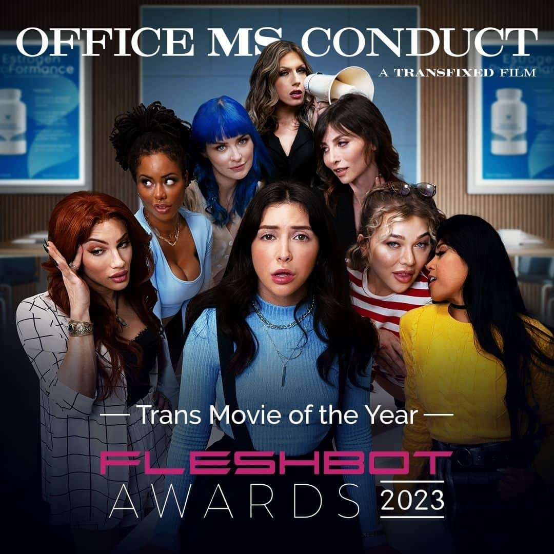 サラ・ラブのインスタグラム：「Umm...did you guys hear? 'OFFICE MS. CONDUCT' won TRANS MOVIE OF THE YEAR at the 2023 Fleshbot Awards 🤯  Starring @wildesexual_, @jadexvenus, @ohitsemmarose, @ember4ever, @arieldemure, @onlyjewelzblu, @thekiranoirgram, & @realkorradelrio  And directed by none other than @thebreemills 👀」