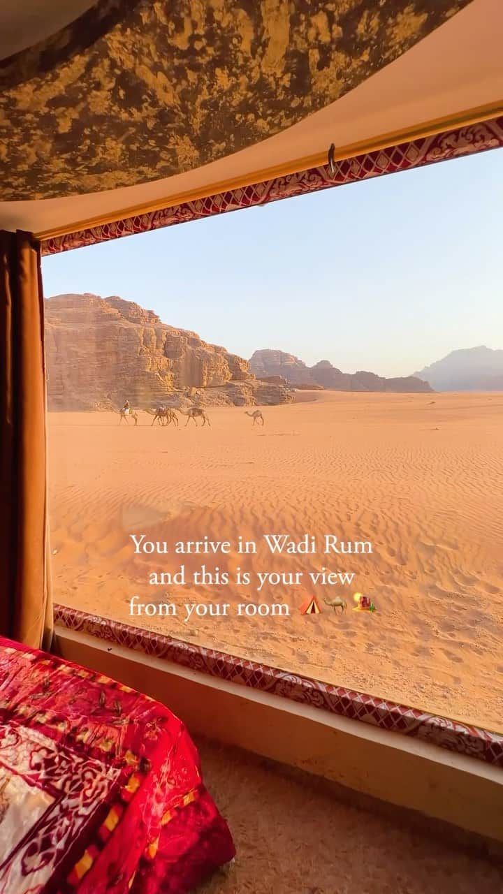 BEAUTIFUL HOTELSのインスタグラム：「@ljfernandes2’s view of camels strolling by Wadi Rum Star Wars Camp is absolutely epic! 🐫 This unique desert hideaway in Jordan offers luxury under the stars, featuring cozy tents, delicious cuisine, and breathtaking Wadi Rum landscapes. 🇯🇴 From stargazing to thrilling adventures, it’s a dream come true! 💫 Prices start at £70 per night, but it all depends on the season! 🌵  📽 @ljfernandes2 📍 Wadi Rum Star Wars Camp, Wadi Rum, Jordan 🎶 nationaltropic - Lovely」