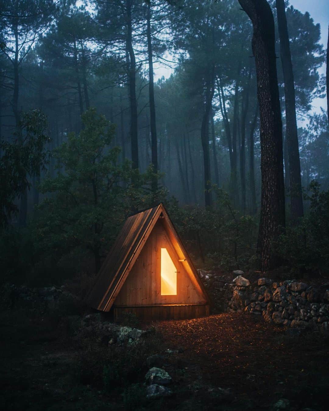 Alex Strohlのインスタグラム：「Meet the Editing Shack. This fall I decided to invest in my work by creating a fully dedicated workspace in our French backyard. Although we only spend a few months out of the year here, it’s still valuable time to tackle some deep work.   In the second photo I did my yearly lay flat of the gear I’m using - if you’re curious head over to Canon’s IG to read the gear breakdown. But yeah, it’s so refreshing to come back from a shoot, dump all the cards, and edit amongst the foggy pines.」