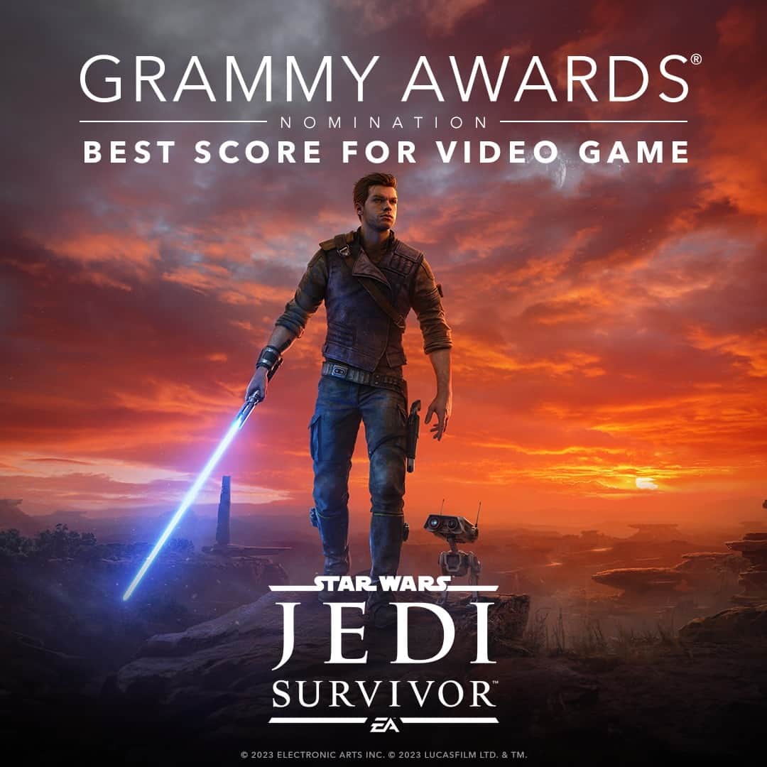 スター・ウォーズのインスタグラム：「Congratulations to Star Wars Jedi: Survivor and composers Stephen Barton and Gordy Haab on their Grammy nomination for Best Score for Video Game.」