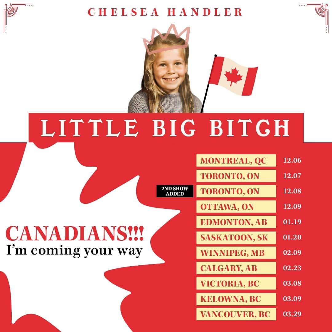 チェルシー・ハンドラーのインスタグラム：「Canada! Winter is coming and that means, I am too!!! Get tickets at ChelseaHandler.com」