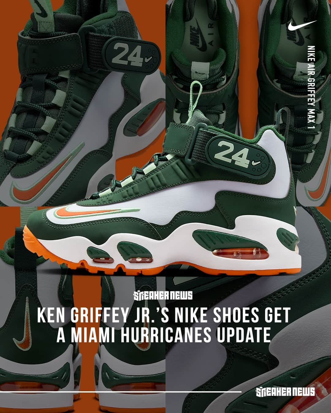 Sneaker Newsのインスタグラム：「Griffeys definitely need to make a comeback!⁠ Nike is dropping a "Miami Dolphins" themed colorway in 2024; hit the link in our bio for a closer look.」