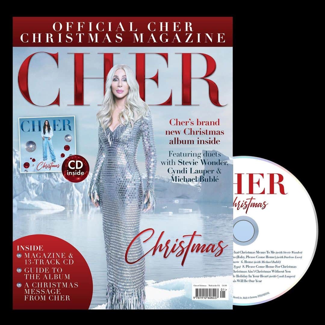 シェールのインスタグラム：「The Official Cher Christmas Magazine will be released on the 1st December.🎄🎁🌟 The magazine includes a CD copy of ‘Christmas’, a Christmas message from Cher 😊 and a guide to the album.  You can pre-order it through the link in bio 🔗」