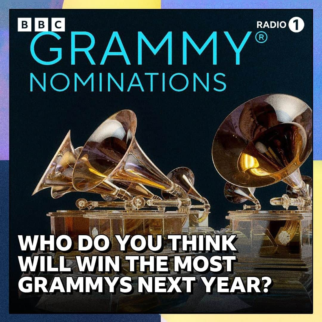 BBC Radioのインスタグラム：「who do you think will clean up at the Grammys next year? 🏆  here are just some of next years grammy nominations✨ @sza is the top nominated artist with 9 nominations following @victoriamonet with 7 and @taylorswift, @billieeilish , @oliviarodrigo , Boygenius , Miley Cyrus all have 6 nominations 💛」