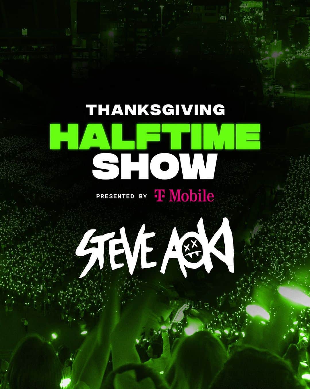 スティーヴ・アオキのインスタグラム：「Let's add some cake to the menu. 🎂  @steveaoki will be performing at our Thanksgiving Halftime Show, presented by @tmobile!」
