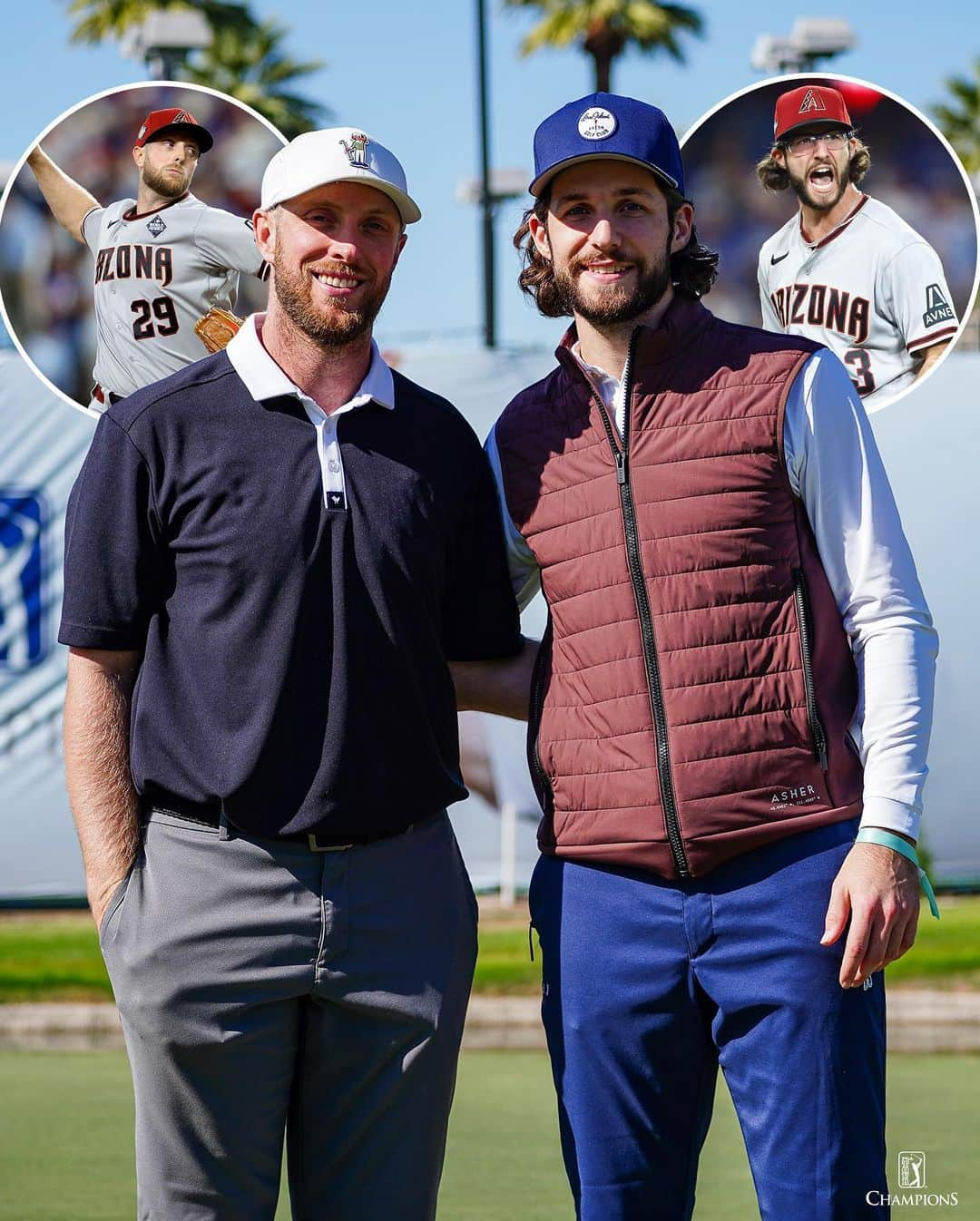 アリゾナ・ダイヤモンドバックスのインスタグラム：「@dbacks pitchers @zac_gallen and @mertman29 played with @darrenclarke60 ahead of the @schwabcupfinale ⚾️」