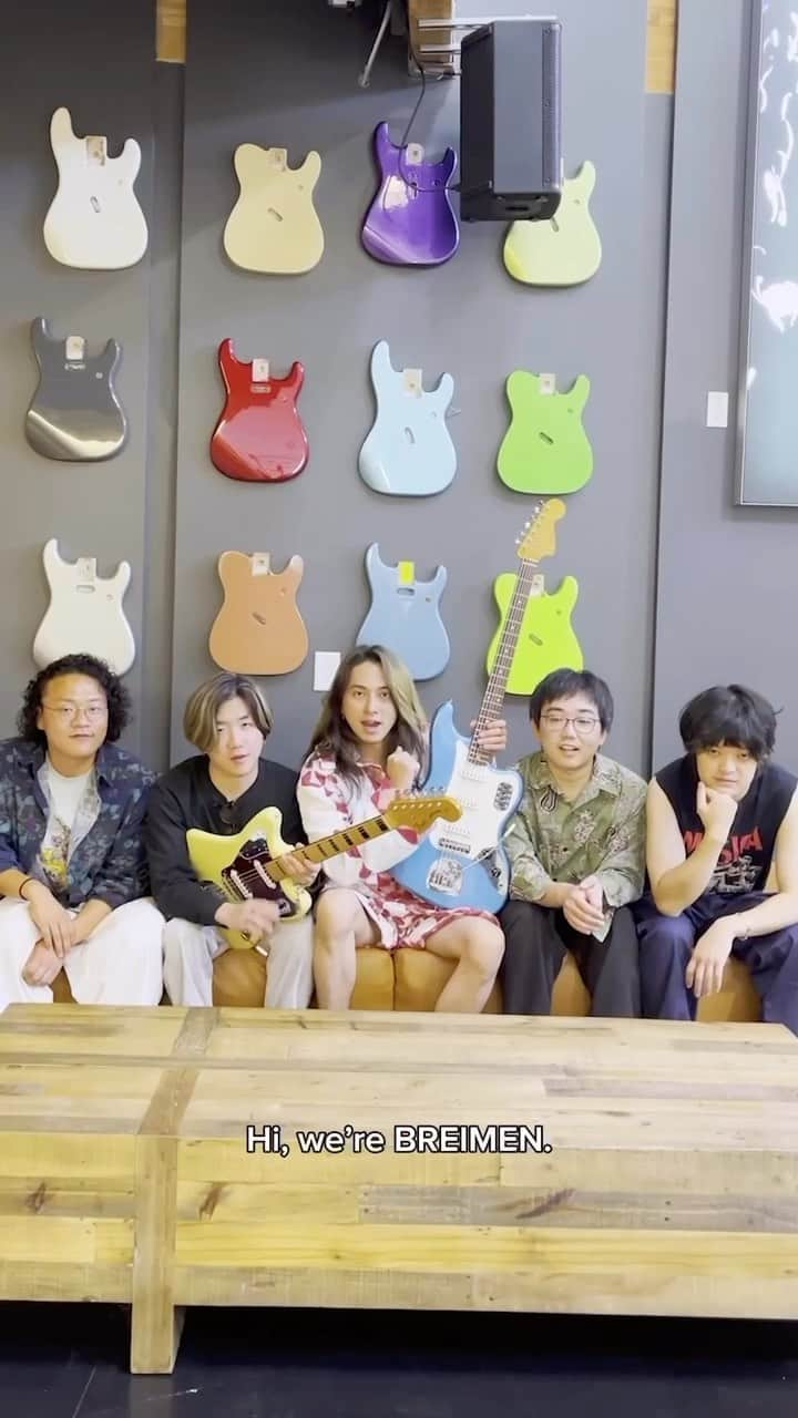 Fender Guitarのインスタグラム：「Fender Next Artists @breimen_jp took a trip to the Fender office to jam out and share some of their favorite lyrics.」