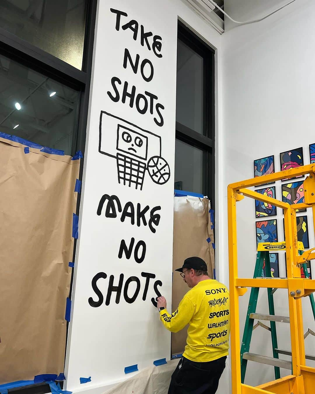 Jason G. Sturgillさんのインスタグラム写真 - (Jason G. SturgillInstagram)「Put the finishing touches on my mural at @benchmarkpdx today. See it in person next week at their opening on the 17th, gonna be a good time. Yellow Walkman tee by the great @allister.a.lee」11月11日 6時15分 - jgspdx