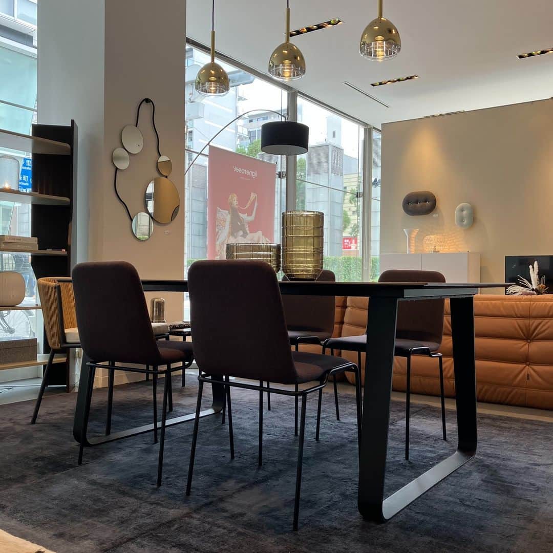 ligne roset shopのインスタグラム：「【ROSETVilna】（ロゼヴィルナ） 直線と曲線のバランスが印象的なROSETVilnaのご紹介です。 丸みを帯びた台形の金属脚と、厚み6ｍｍのセラミック天板が繊細なスタイリッシュさを演出します。 セラミックは大理石調のブラウン、ホワイト、ブラックの３色と、モダンなメタリック・アントラシートの４種をご用意。  スタイリッシュでお洒落なダイニングはいかがですか🍷  天板：Emperador(セラミック） 脚：Black lacquered SIZE W1800×D1000×H740  #lignerosetvilna #dining #ダイニングテーブル #ligneroset #リーンロゼ  #lignerosetosaka #リーンロゼ大阪 #リーンロゼのある暮らし #myligneroset」