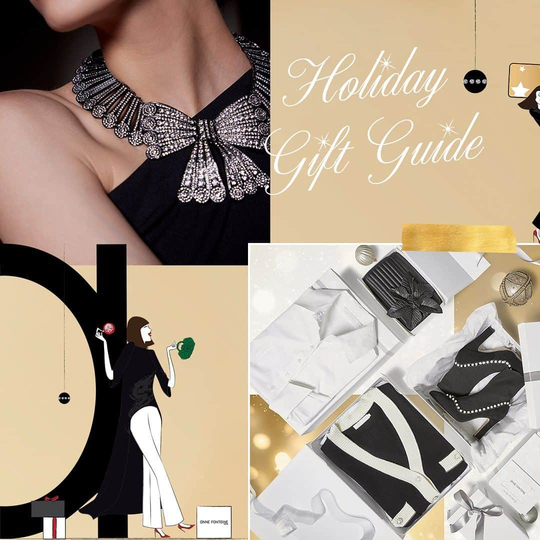 アンフォンテーヌのインスタグラム：「Indulge in a touch of je ne sais quoi and discover the perfect gifts for everyone on your list (including yourself) with our curated holiday gift guide.   🎁❄️✨💋🐶  #annefontaine #holidays #holidaygiftguide #parisianchic」