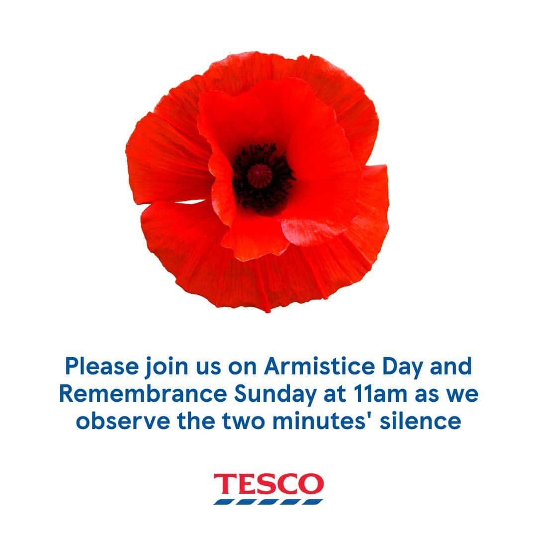 Tesco Food Officialのインスタグラム：「As we remember the sacrifices made by our Armed Forces, please join us for the national two-minute silence today at 11am, to mark Armistice Day and tomorrow at 11am for Remembrance Sunday.  Thank you to our Armed Forces for your service, from all of us at Tesco.」