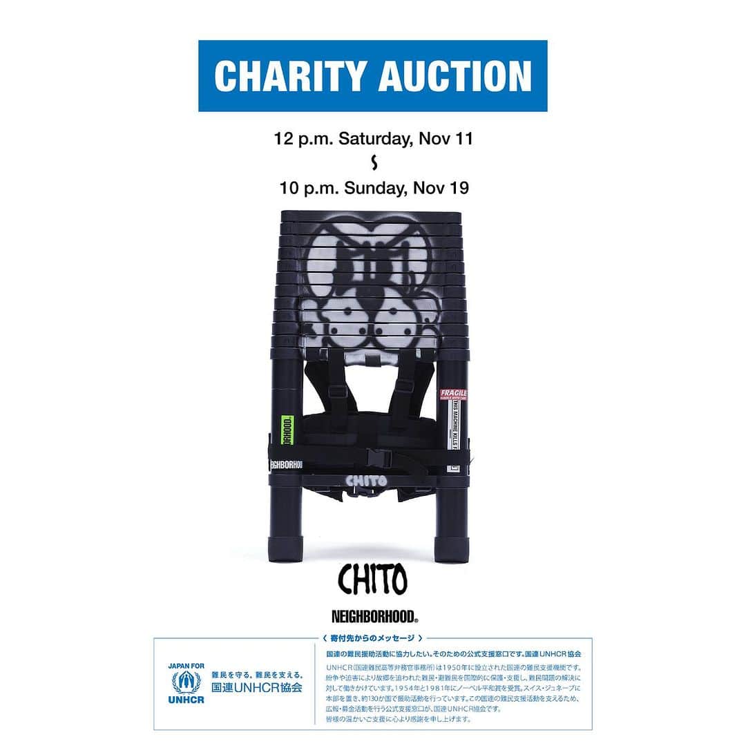 ネイバーフッドさんのインスタグラム写真 - (ネイバーフッドInstagram)「⁡ NEIGHBORHOOD®｜CHITO NH X CHITO . LADDER-5 // CHARITY AUCTION // ⁡ @chito.international #neighborhood #nbhd #craftwithpride #chito ______________________________________ ⁡ *こちらはNEIGHBORHOOD ONLINE STORE のみの取り扱いとなります。 *NEIGHBORHOOD HARAJUKUにて11月3日〜11月12日 12時〜20時の展示期間中、実際に作品をご覧いただけます。 ⁡ NH X CHITO . LADDER-5 NEIGHBORHOOD ONLINE STORE チャリティーオークションについて ⁡ 【入札期間】 11月11日(土) 12:00～11月19日(日) 22:00 ⁡ 【ATTENTION】 ・NEIGHBORHOOD ONLINE STORE 商品詳細ページにアクセスの上、チャリティーオークション形式にてご入札ください。(商品詳細ページは当日12時より公開となります。) ・こちらの商品の売上全額は、国連UNHCR協会を通じてUNHCRが展開する難民・国内避難民の支援活動に役立てられます。 ・お支払方法はクレジットカード決済のみとなります。落札後、別途お支払方法に関するご案内のメールを差し上げます。 ・お客様都合によるキャンセルはお受け致しかねます。 ・配送は日本国内に限ります。(全国一律 送料1650円) ・オークション開催期間の延長はいたしませんので予めご了承ください。 ⁡ ⁡ *This item is available only at NEIGHBORHOOD ONLINE STORE. *You can also view the artworks in person at NEIGHBORHOOD HARAJUKU during the exhibition period from November 3rd to November 12th, from 12:00 PM to 8:00 PM. ⁡ NH X CHITO . LADDER-5 NEIGHBORHOOD ONLINE STORE CHARITY AUCTION ⁡ 【BIDDING PERIOD】 12:00PM on 11/11 (Sat.) until 22:00PM 11/19 (Sun.) ⁡ 【ATTENTION】 ・Access the NEIGHBORHOOD ONLINE STORE product details page and place your bid through the charity auction format. (The product details page will be open from 12 PM on the day of the event.) ・The entire proceeds from the sale of this product will be used to support the activities of refugees and internally displaced persons through the UNHCR, facilitated by the United Nations UNHCR Association. ・Payment can be made only through credit card settlement. After winning the bid, you will receive an email with information about the payment method separately. ・Cancellations due to customer’s personal circumstances cannot be accepted. ・Delivery is limited to Japan domestic shipping. (Nationwide flat-rate shipping fee: 1,650 yen) ・Please note that the auction period will not be extended.」11月11日 13時08分 - neighborhood_official