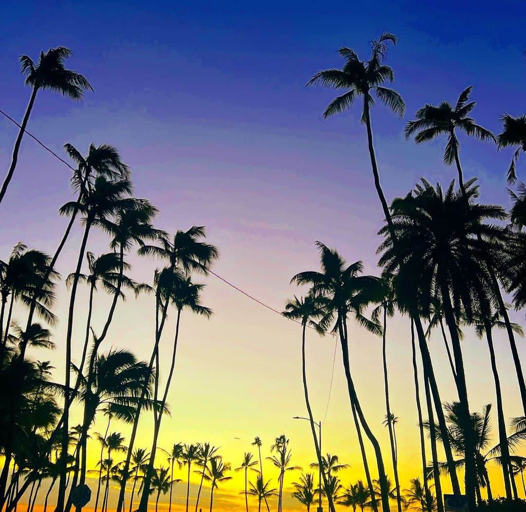 マキ・コニクソンのインスタグラム：「冬場の黄昏時は 哀愁漂ってていいね。🥹 寂しそうなんだけど優しい色合い。  あまりに美しかったから 今日18:00カイマナビーチパーク 夕焼け空のおすそ分け。  また明日。バイバイ👋🏼  #エアハワイ🌺  #ハワイのおすそ分け🤙🏼  #カイマナビーチパーク #ハワイの黄昏時」