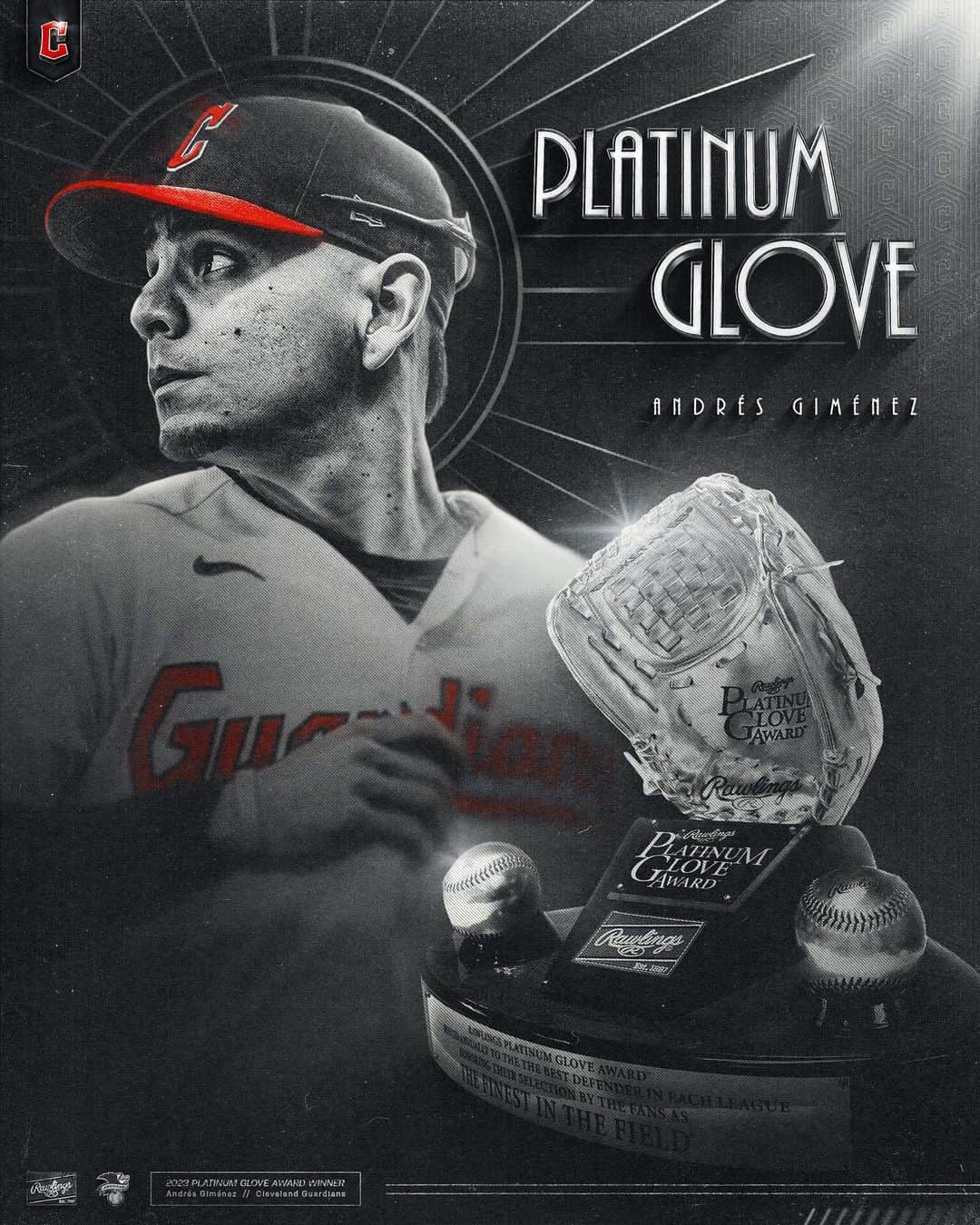 クリーブランド・インディアンスのインスタグラム：「Our beautiful, wonderful second baseman has been recognized as the best fielder in the American League.  Congrats to AL Platinum Glove winner Andrés Giménez.  #ForTheLand」