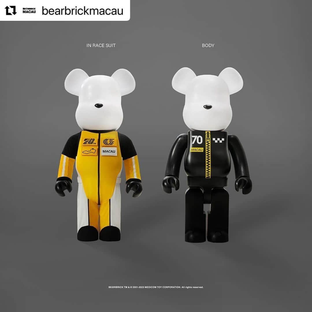 MEDICOM TOYさんのインスタグラム写真 - (MEDICOM TOYInstagram)「#Repost @bearbrickmacau with @use.repost ・・・ 【Macau Grand Prix x BE@RBRICK 11.11 正式發售🏁】 【Macau Grand Prix x BE@RBRICK Official Release on 11.11🐻】  作為第70屆澳門格蘭披治大賽車 🏎，BE@RBRICK MACAU首次推出配附服飾的限定款！穿著型格賽車服的1000% BE@RBRICK帶有4枚可替換特色徽章，包括第70屆澳門格蘭披治大賽車標誌、澳門等字樣；內裡熊身印有別注賽車服設計，讓藏家們可隨心為🐻變身。  在400% & 100%套裝當中，本次亮點之一✨ ── 100%首次推出2款獨立設計；而400%亦同樣穿著型格賽車服及帶有熊身設計。  Introducing the exclusive collaboration of the 70th Macau Grand Prix with BE@RBRICK MACAU - For the first time, the limited edition 1000% figure comes adorned in a stylish racing suit, complete with four interchangeable distinctive badges. These badges include the emblem of the 70th Macau Grand Prix and the word "Macau“. The body showcases yet another racing suit design, allowing collectors to personalize their decorations. 🔥  Among the 400% & 100% figures, a highlight of this collection is the introduction of 2 independently designed 100% figures - which marks BE@RBRICK MACAU's first time. The 400% figure also features the chic racing suit and body design.🏁  🟨第70屆澳門格蘭披治大賽車合作款⬛ 70th Macau Grand Prix Edition 🛒https://shop.forward-fashion.com/ 11.11 上午10時 線上發售🔗 Online order opens on 11.11 at 10:00 am (GMT +8)  @medicom_toy @izumibon @grandprixmacau   #BEARBRICK #BEARBRICKMACAU #MacauGrandPrix #70MacauGP #LimitedEdition #第70屆澳門格蘭披治大賽車 #澳門格蘭披治大賽車」11月11日 14時54分 - medicom_toy