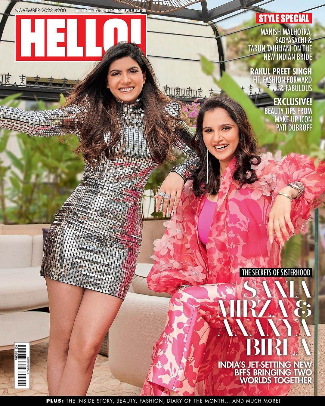 サニア・ミルザのインスタグラム：「#HELLOCover: From jet-setting to chilling in their tracks, Ananya Birla (@ananyabirla) and Sania Mirza (@mirzasaniar) offer HELLO! a glimpse into their truly exceptional bond as they pose for the cover of our November issue.  Ananya, a talented musician and business tycoon, and Sania, a trailblazer of women’s tennis in India... Yet, one wonders: what could these two high-profile women possibly have in common? HELLO! pays a visit to the stately residence in Mumbai, where Ananya resides, to meet the besties and unveil this mystery.  Head to the link in the bio to grab your copy of our November issue to read our exclusive chat with the duo.  Interview: Vishwaveer Singh @vishwaveer Photos: Sheldon Santos @sheldon.santos Creative Direction: Avantikka Kilachand @avantikkak Creative Realisation: Nayare Ali @nayareali  Styling: Anushree Sardesai @anushree_sardesai Assisted By: Ila Parakh @ilaaparakh Make-Up: Loveleen Ramchandani @loveleen_makeupandhair Hair for Ananya: Misheeta Sanghvi @misheetasanghvi  Hair for Sania: Seema Phadtare @seemaphadtare35  Sania Mirza's PR: @think_talkies Wardrobe: Ananya wears an embellished silver dress from Balmain (@balmain) with shoes from Jimmy Choo (@jimmychoo) and rings from MNSH (@mnsh.design). Sania is dressed in a set from Pankaj & Nidhi (@pankajandnidhi), with earrings and bracelets from Eurumme (@shopeurumme) and shoes from Christian Louboutin (@louboutinworld)」