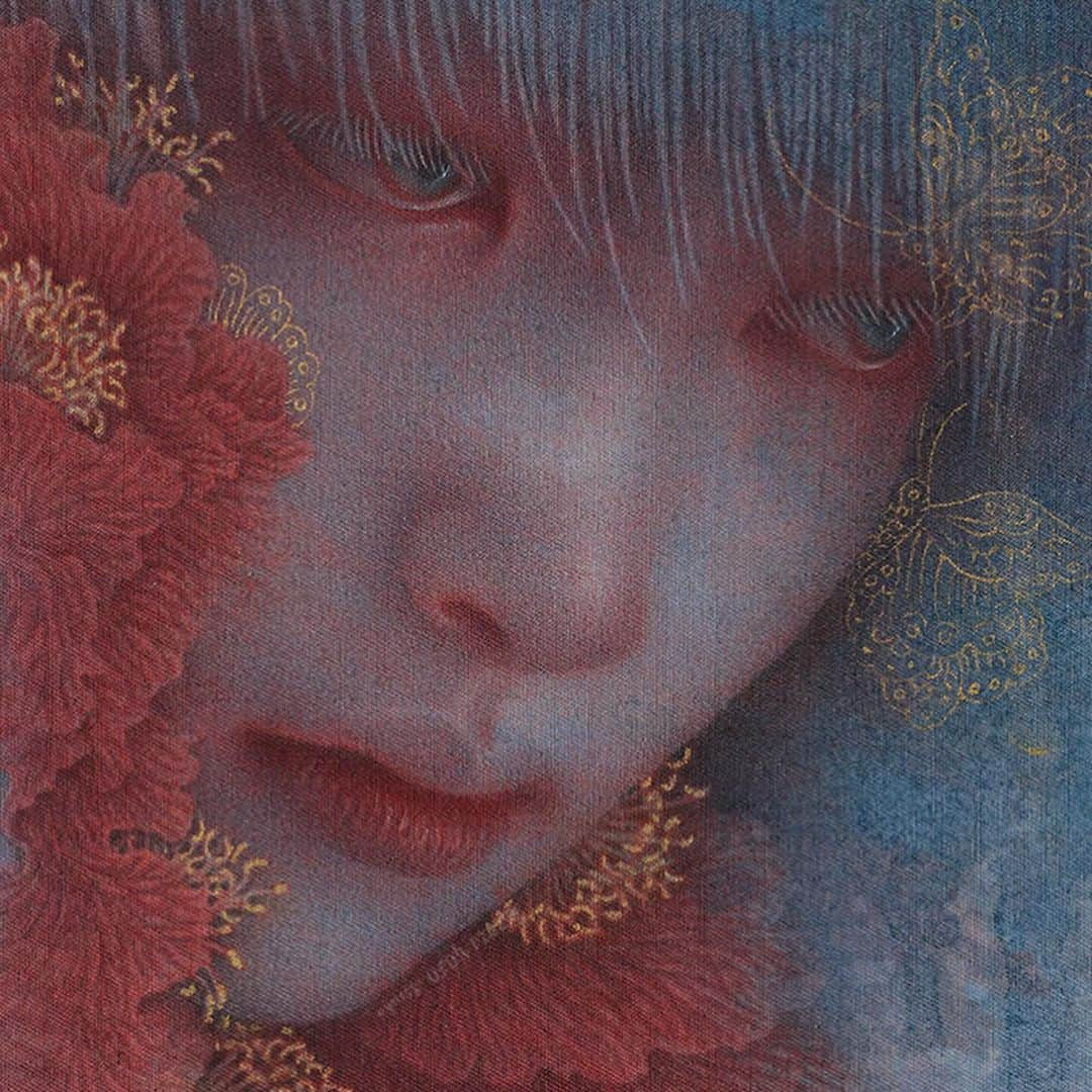 後藤温子のインスタグラム：「赤い花 / Red flower Watercolor on cotton cloth /2021」