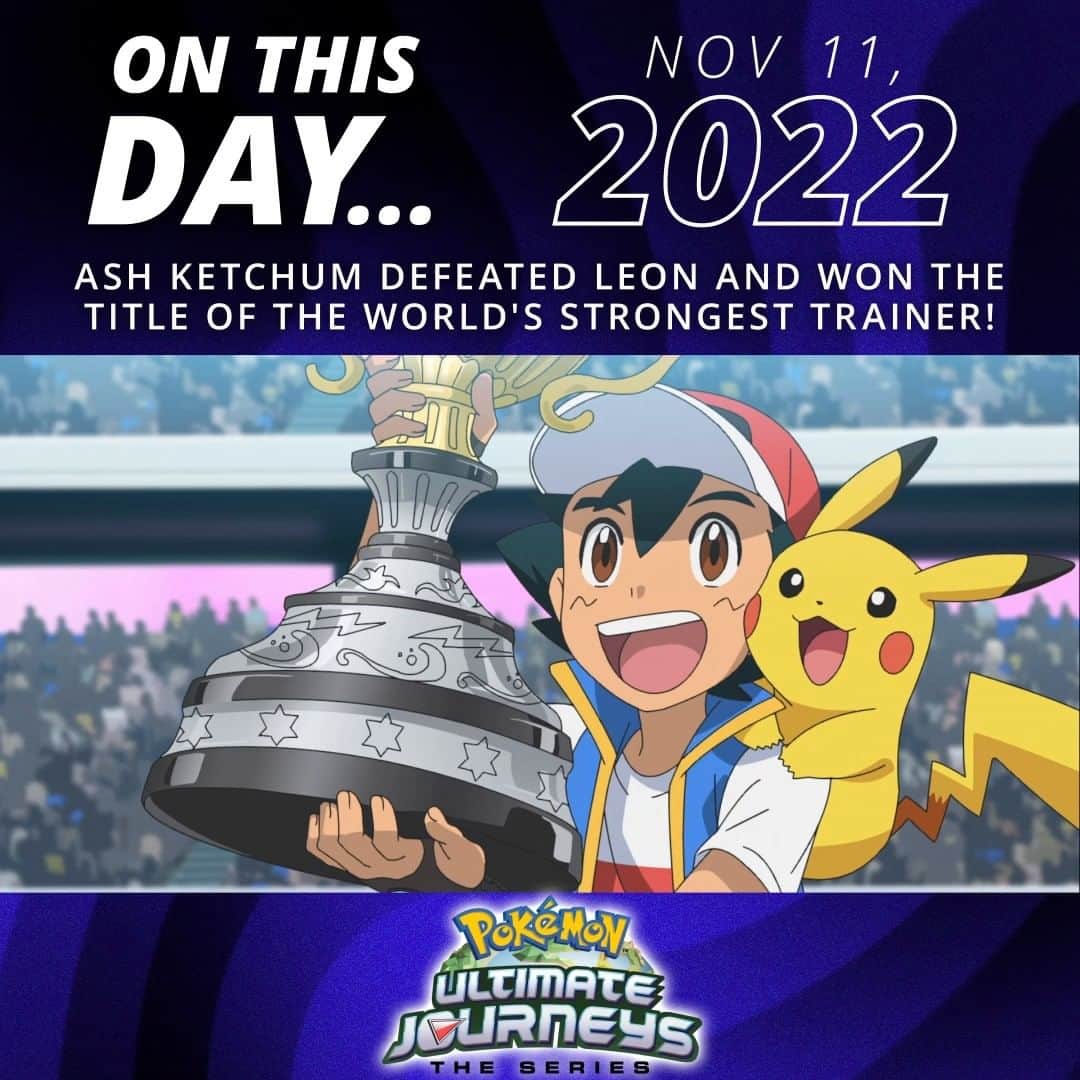 Pokémonのインスタグラム：「Enter the Champion! 🏆  Last year on this day, Ash Ketchum defeated Leon and took the title of Champion in the World Coronation series!」
